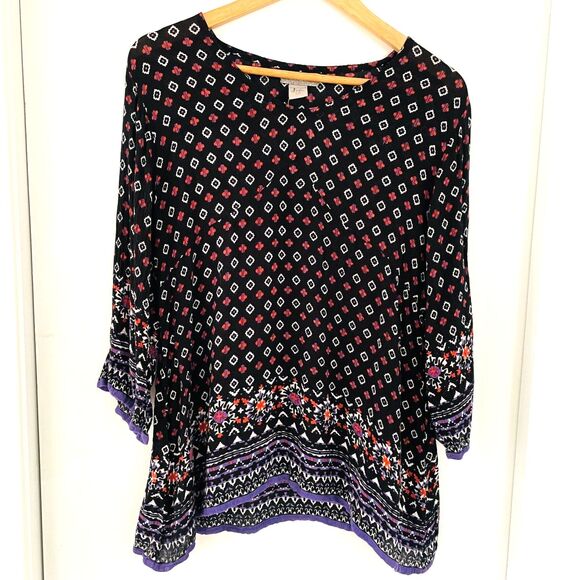 World Market Women's Size S/M Round Neck Floral Geometric Print Blouse Shirt EUC - Picture 1 of 8